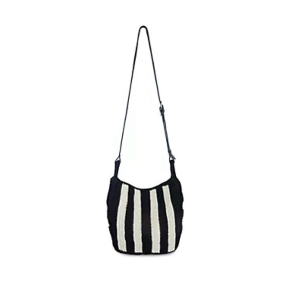 The Sak Los Feliz Crochet Medium Black and Cream Striped Crossbody Bag - Picture 5 of 5